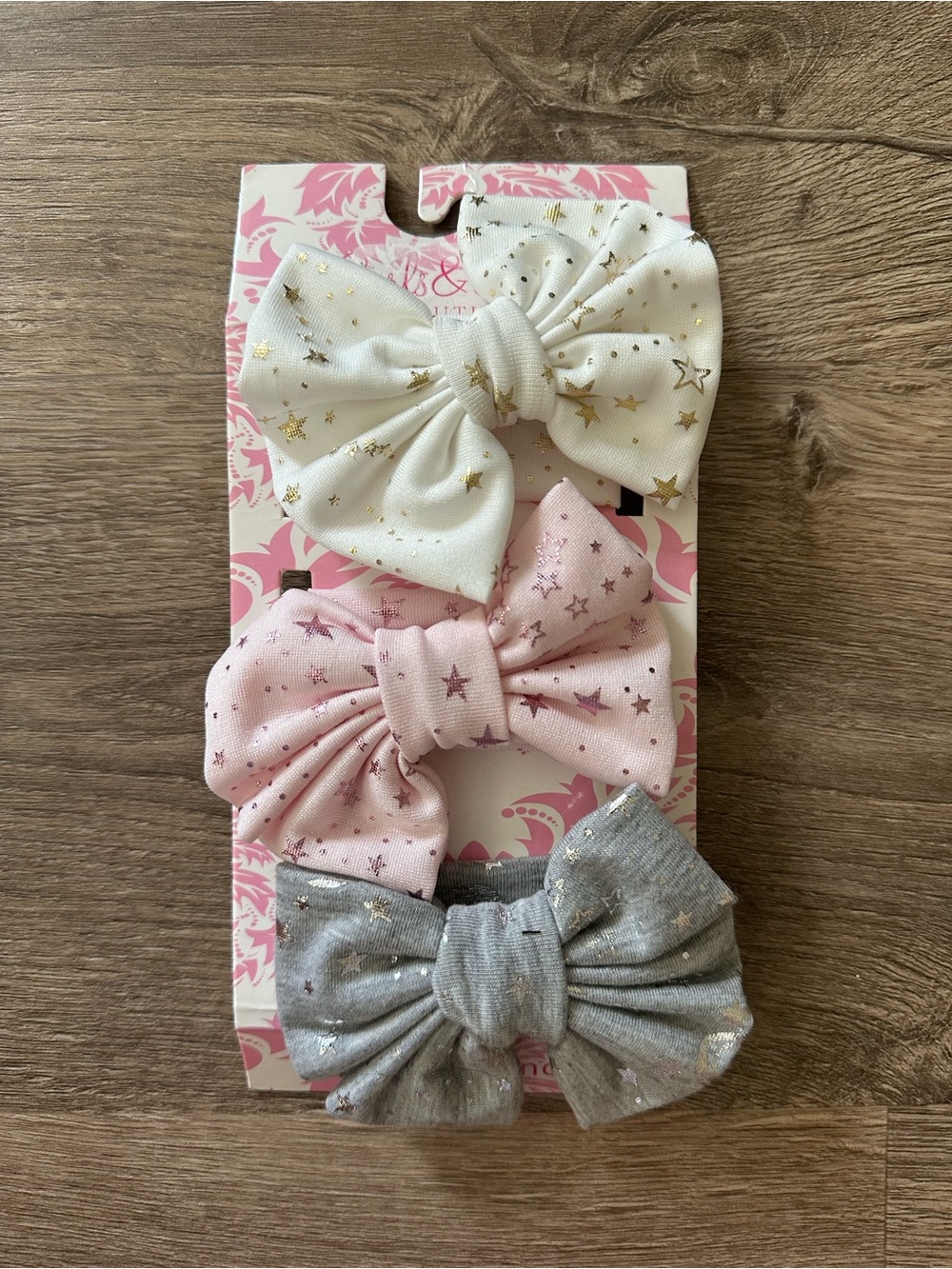 Danbar Cool Things Kids Star Print Bow Headband Trio - White, Pink & Gray